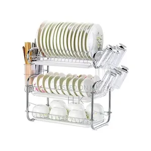 3 Tier Stainless Steel Dish Draining Rack - Silver