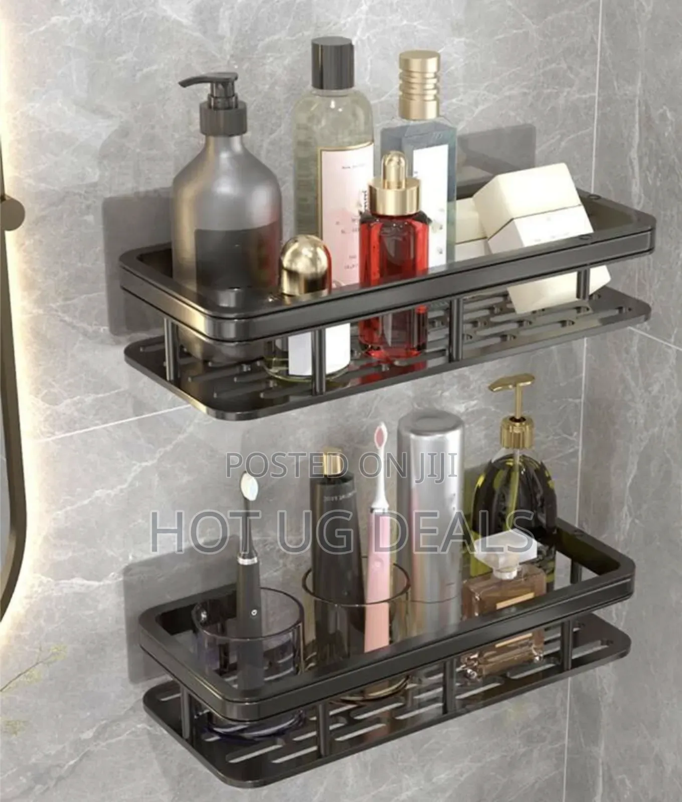 2pc Aluminum Bathroom Storage Rack, Classic Wall Mounted