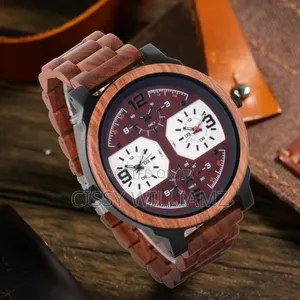 Men's Large Dial Wood Watch/Multifunction Chronograph Watch
