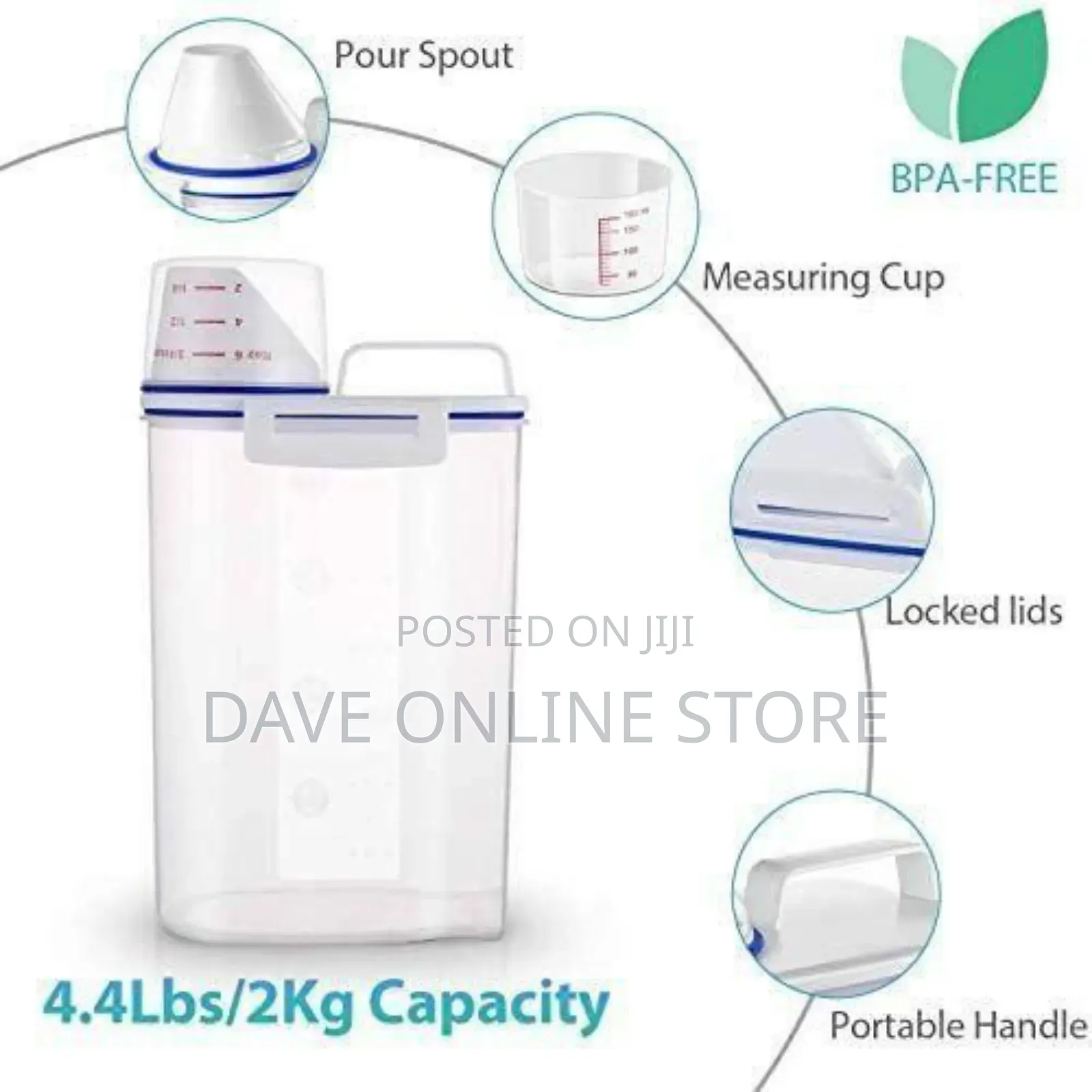 2 Litre Plastic Food Storage Rice Cereal Container Bin,White