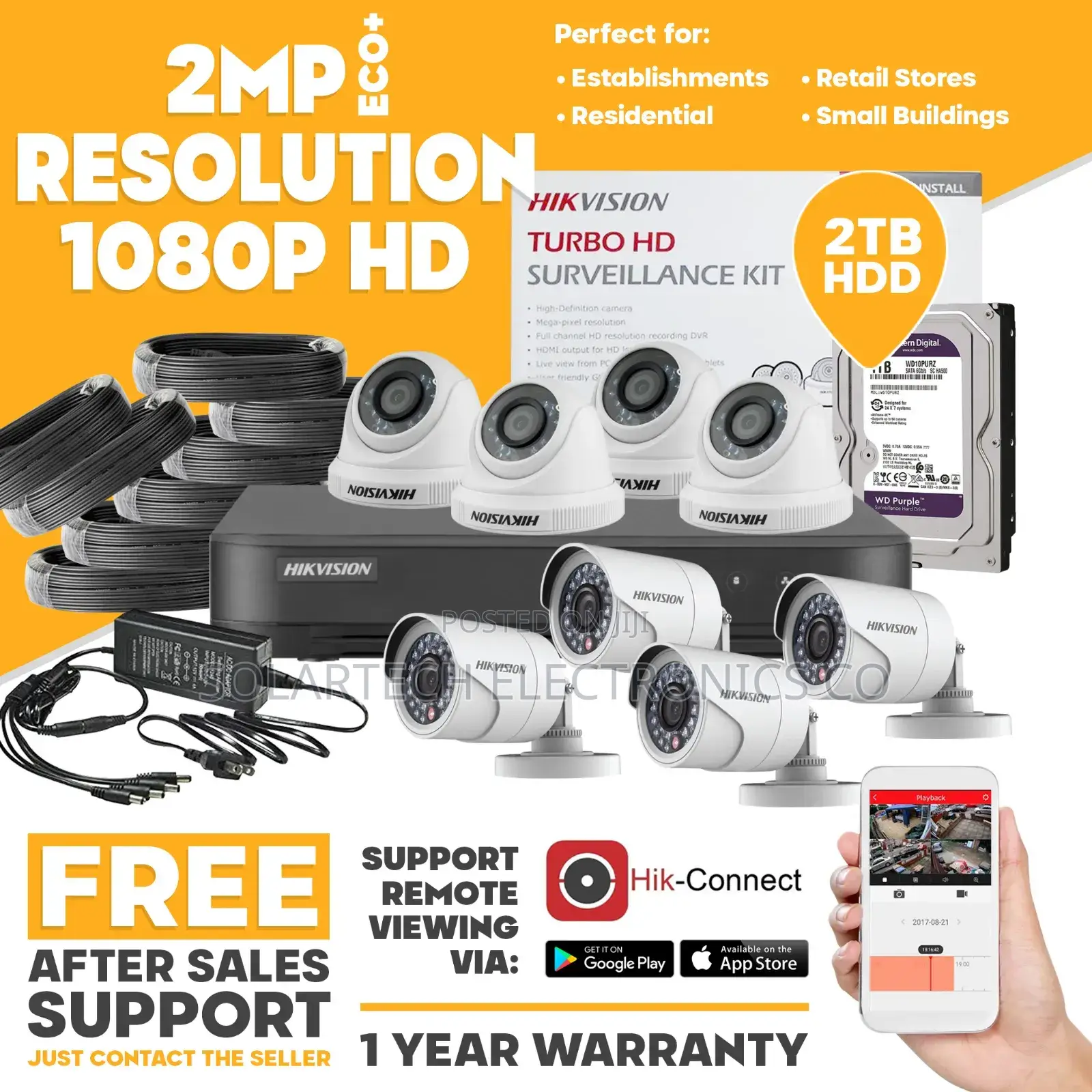 CCTV Camera Kit Hik Vision/ 20m Night Vision Distance.
