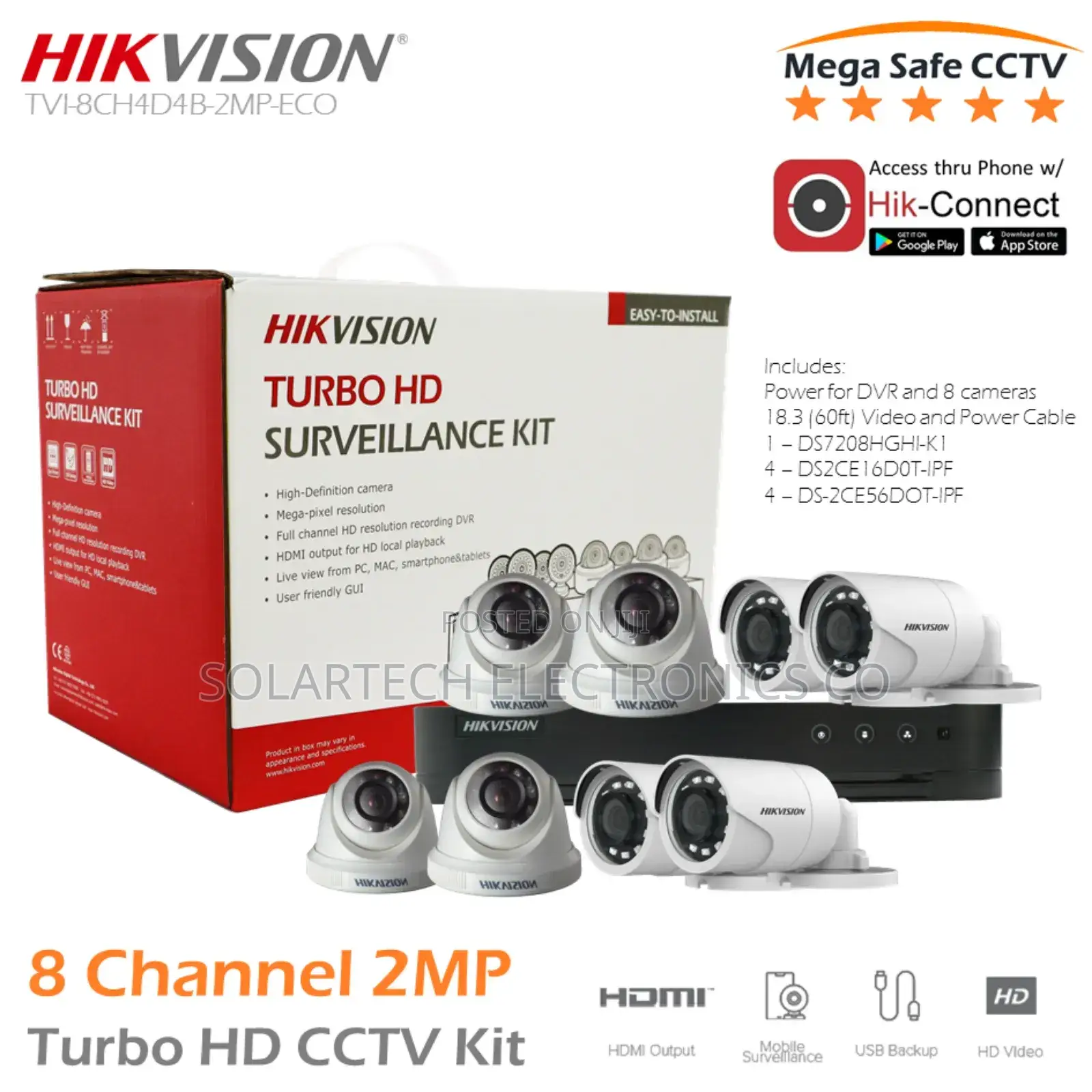 8 Channel CCTV Camera Kit 24/7 Color Lum.
