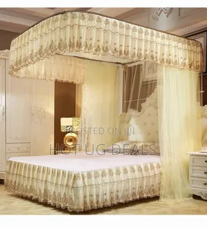 6x6 Two Stand Railed Mosquito Net - Cream, Top Design Vary
