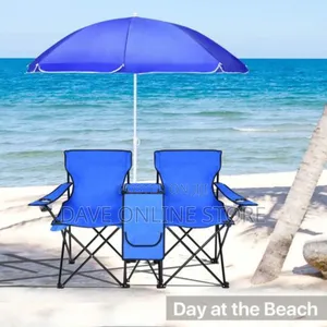 Double Folding Beach Chair With Umbrella Table Cooler Bag,