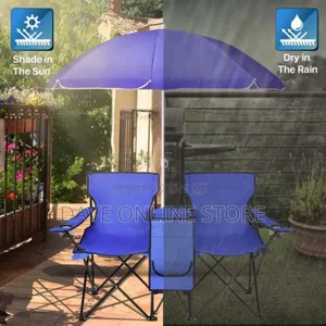 Double Folding Beach Chair With Umbrella Table Cooler Bag,