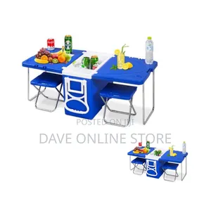 Picnic/Camping Cooler Box, Table 2 Chairs - Blue.