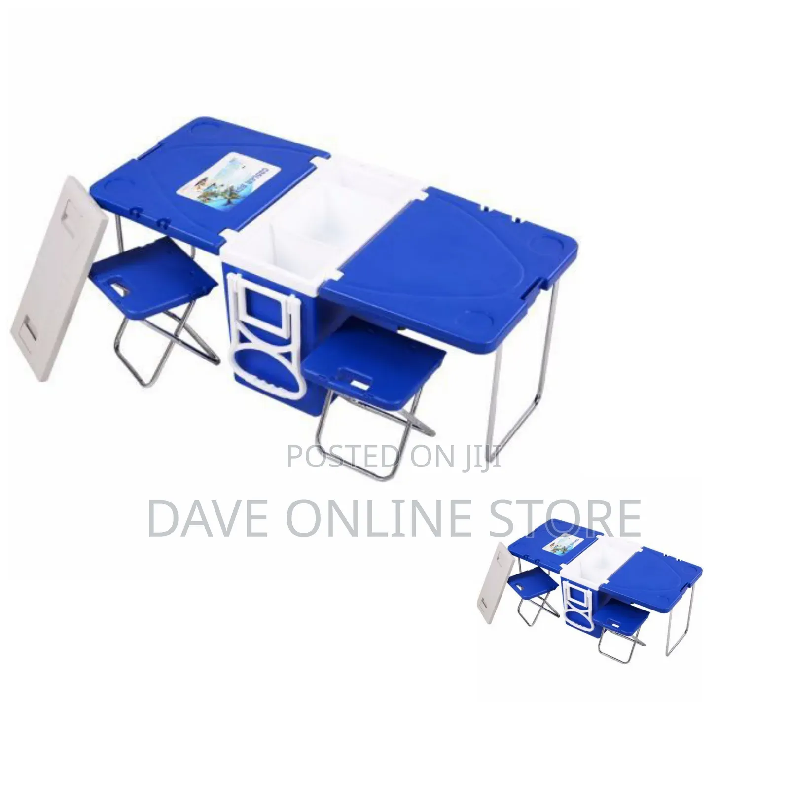 Picnic/Camping Cooler Box, Table 2 Chairs - Blue.