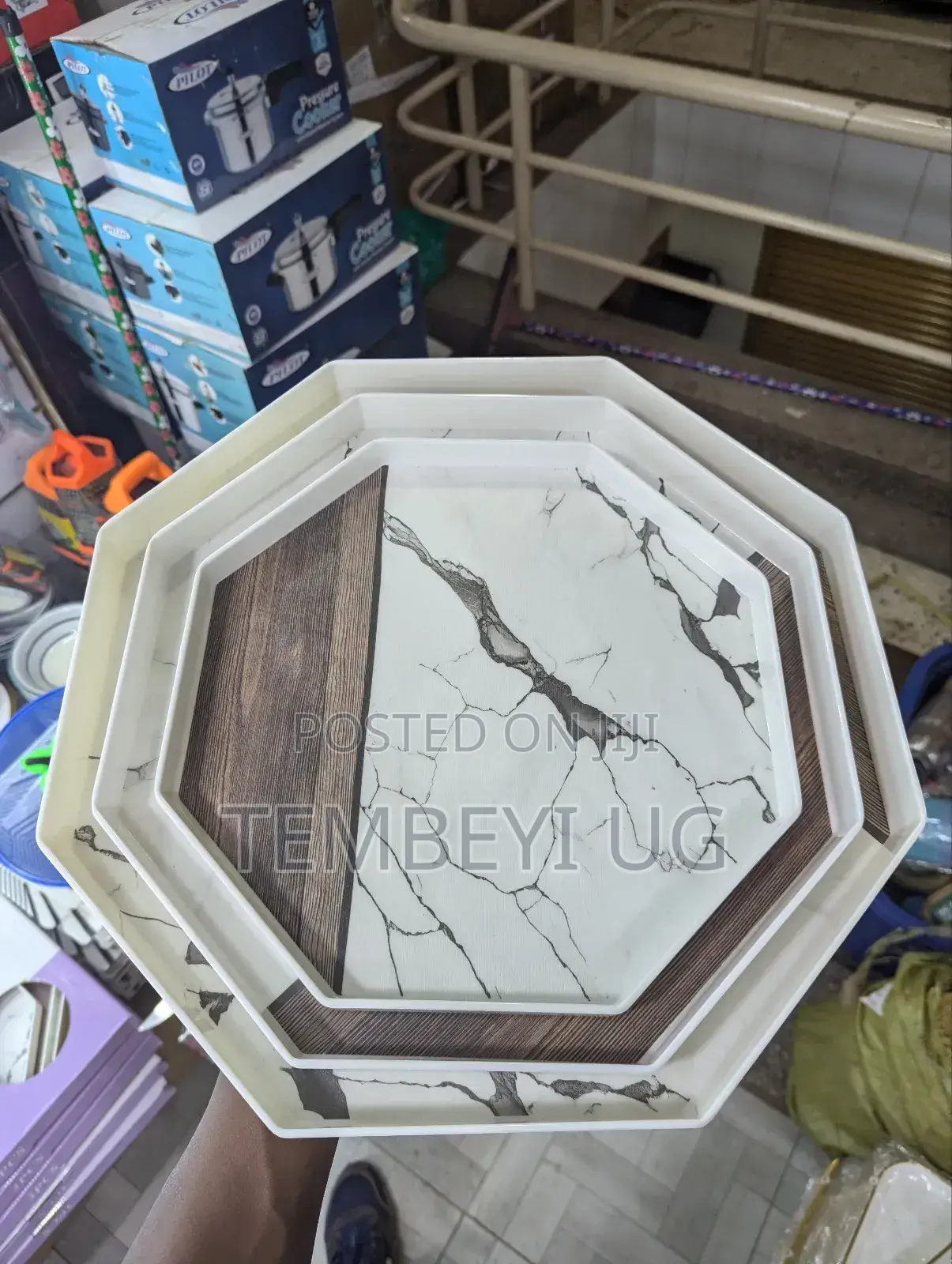 Set of 3 Hexagon Marble Touch Melamine Trays