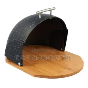 Marble Bread Bin Box With Bamboo Base- Black