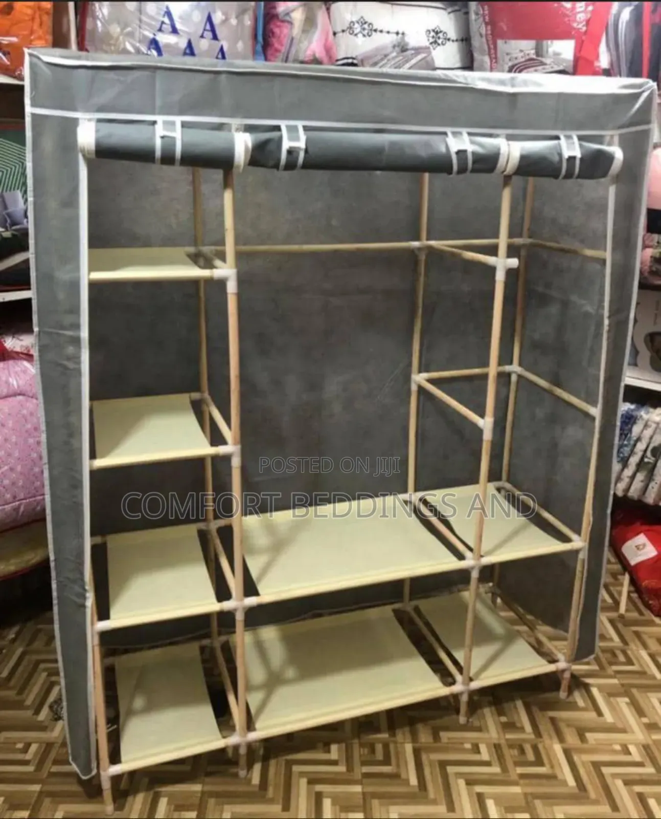 Three Column Wooden Closet Gray