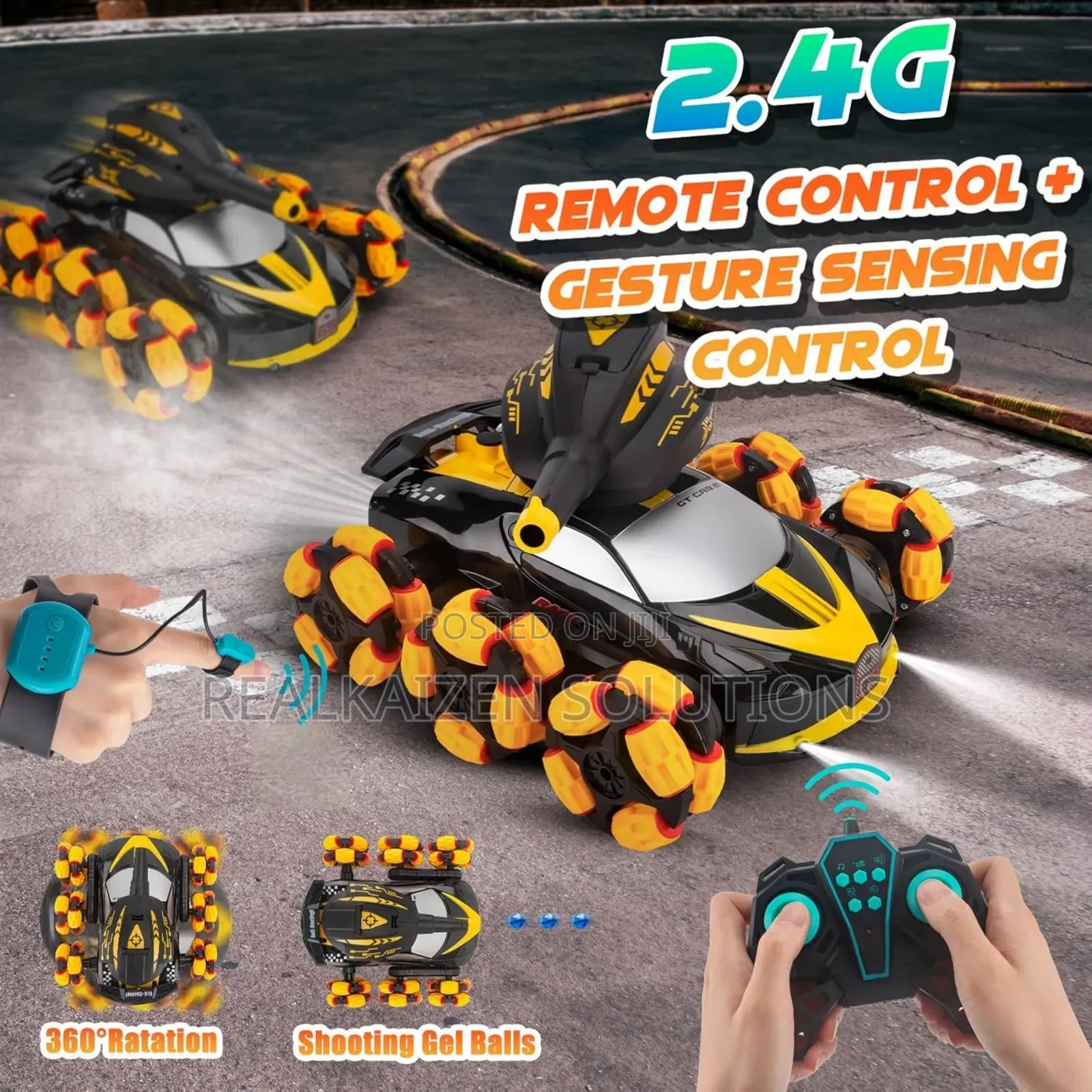 ALKINOOS 6 Wheel Spray Drift Stunt Remote Control Tank Car
