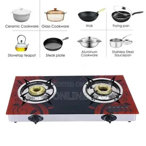 Pixel Glass Double Burner Gas Stove Auto Ignition- Black