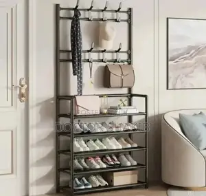 New Multifunctional Black Shoe Rack With Shelves