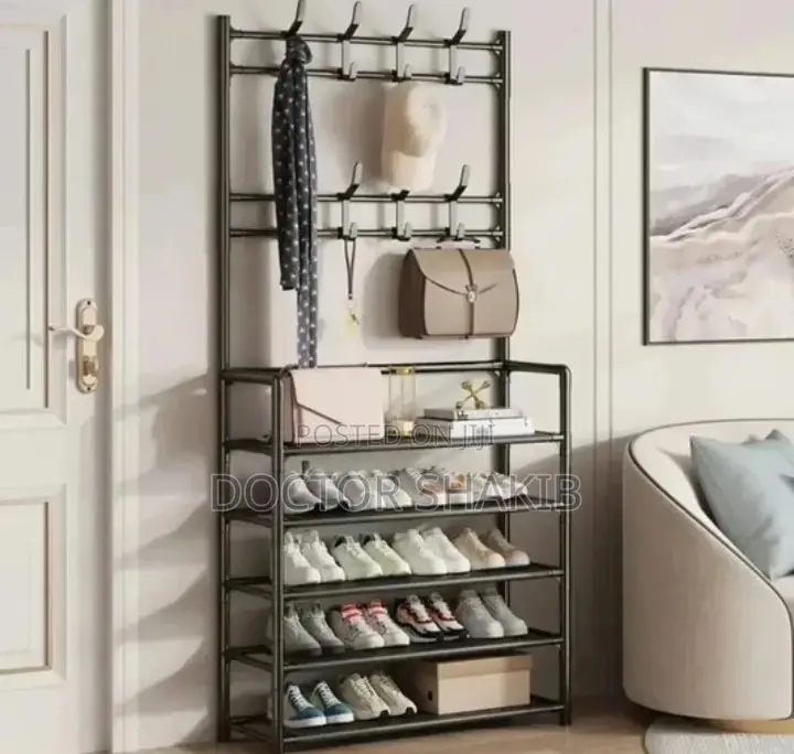 New Multifunctional Black Shoe Rack With Shelves