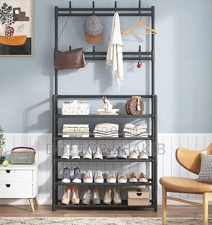 New Multifunctional Black Shoe Rack With Shelves