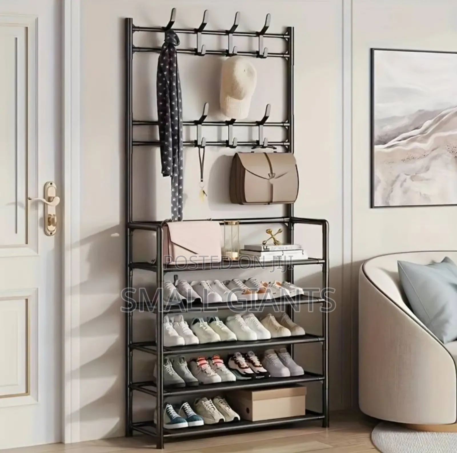 5-Layers Black Coat Hat Shoe Rack Combination With Hooks