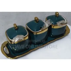 Set of 3 Coffee and Sugar Ceramic Bowls Gold