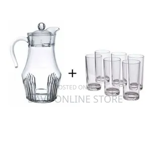 6 Drinking Glasses Plus 1 Glass Jug-Transparent