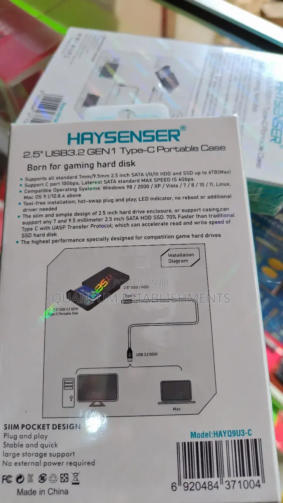 HAYSENSER 2.5" USB3.2 GEN1 Type-C Portable Case