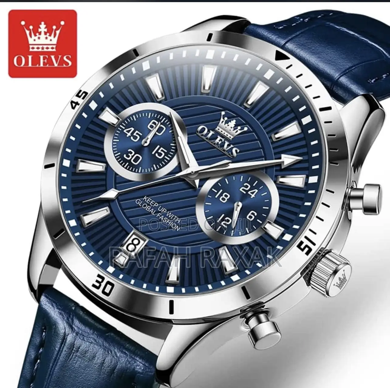 Original Men’S Blue OLEVS Leather Watch