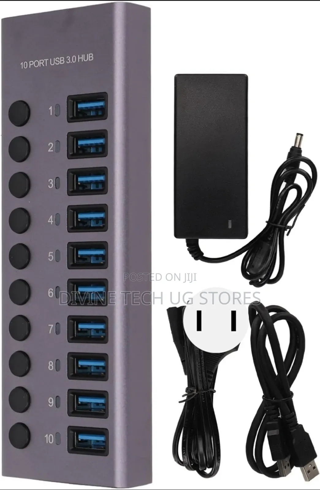 USB 3.0 Powered Station USB 10 Port Hub-With Power Adapter