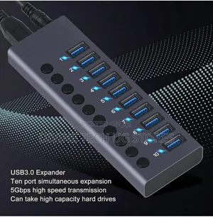 USB 3.0 Powered Station USB 10 Port Hub-With Power Adapter