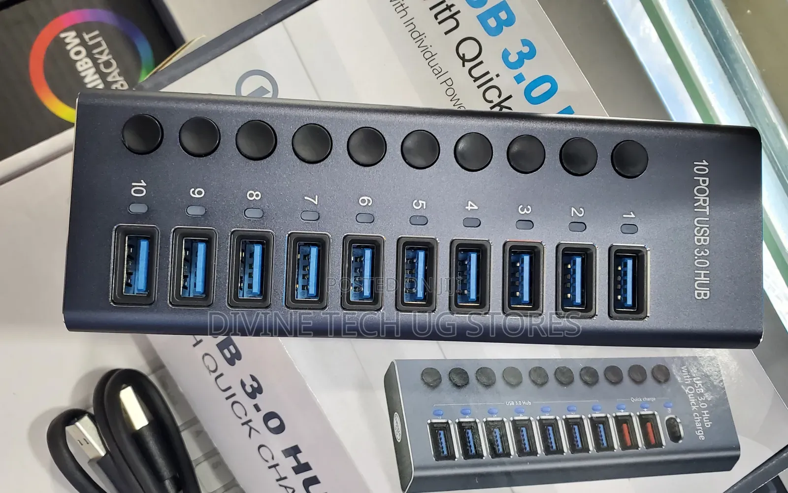 USB 3.0 Powered Station USB 10 Port Hub-With Power Adapter