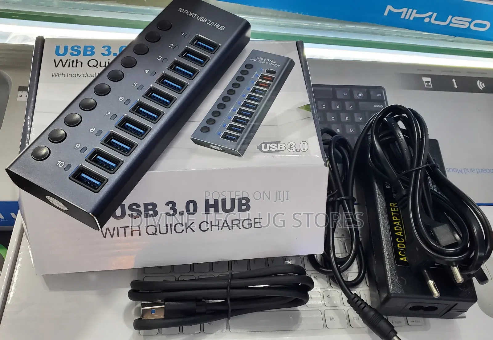 USB 3.0 Powered Station USB 10 Port Hub-With Power Adapter