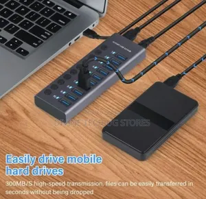 USB 3.0 Powered Station USB 10 Port Hub-With Power Adapter