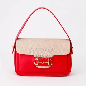 GUCCI Horsebit 1955 Red Leather-Trimmed Shoulder Bag