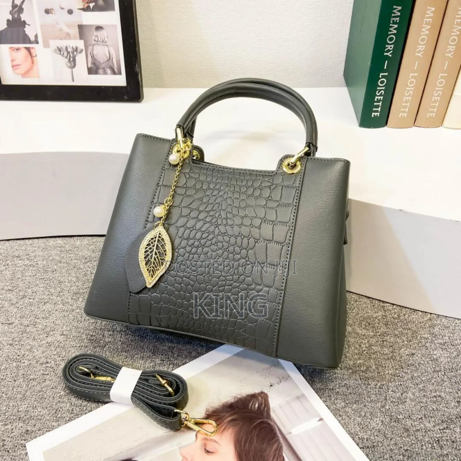 Lofty Womens Leather Handbag. Grey