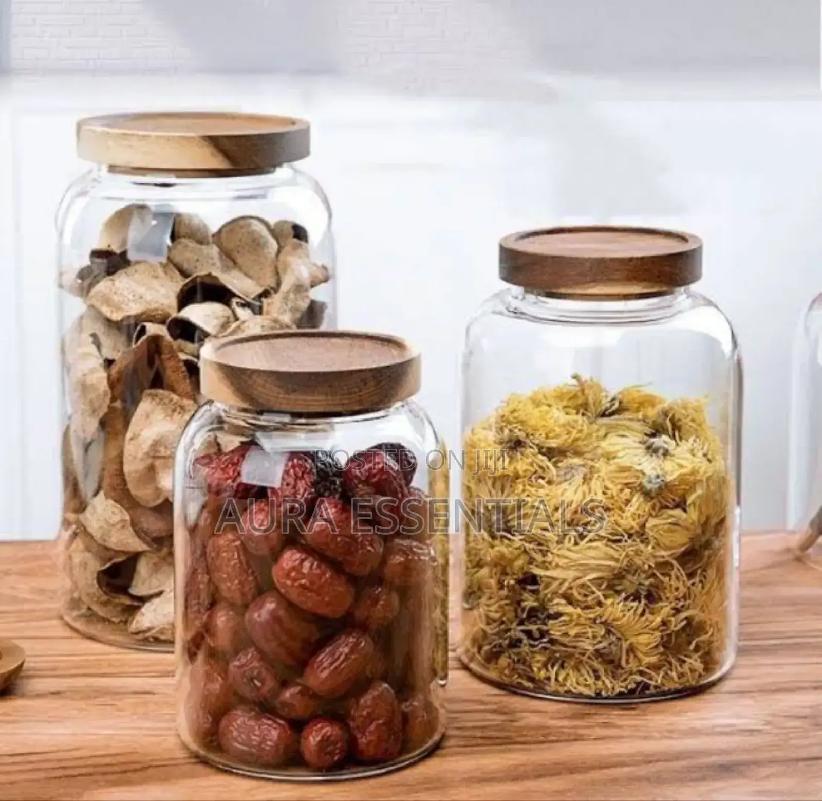 Wide Jars Acacia Lid Food Glass Container (3 Pcs)