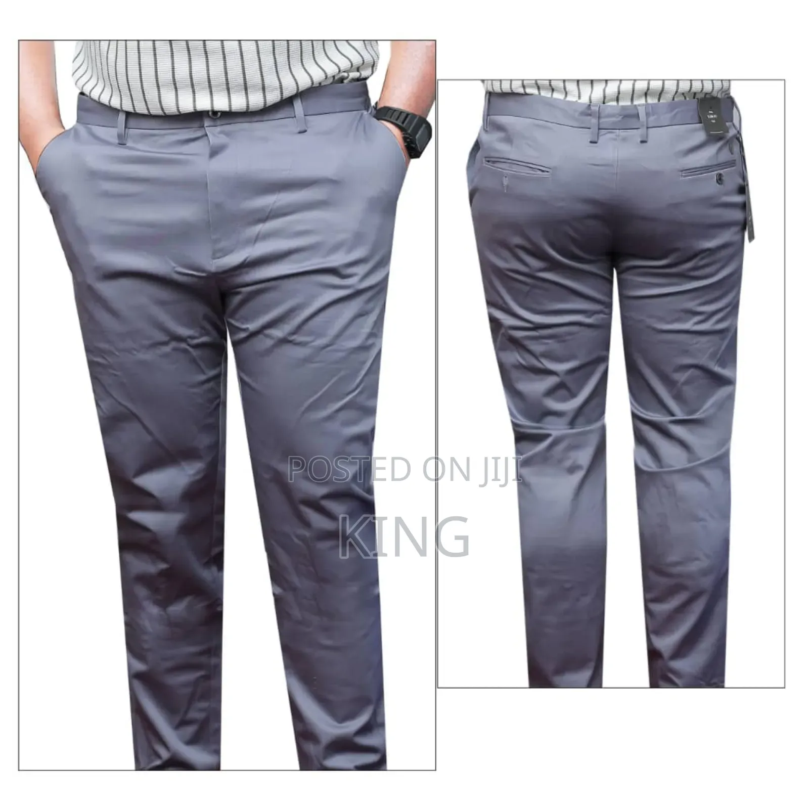 Men's Light Grey Slim Fit Kaki Pants