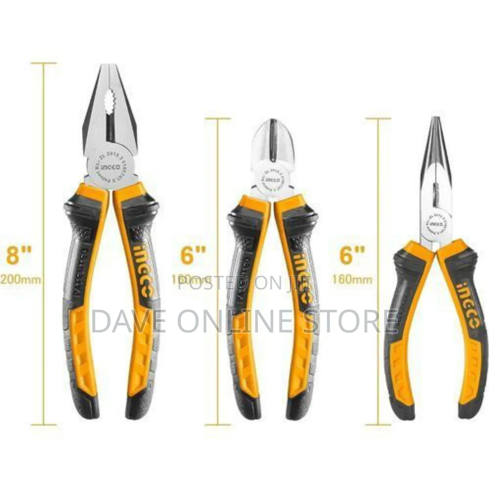 INGCO 3pcs Pliers Set, 8" Combination Pliers
