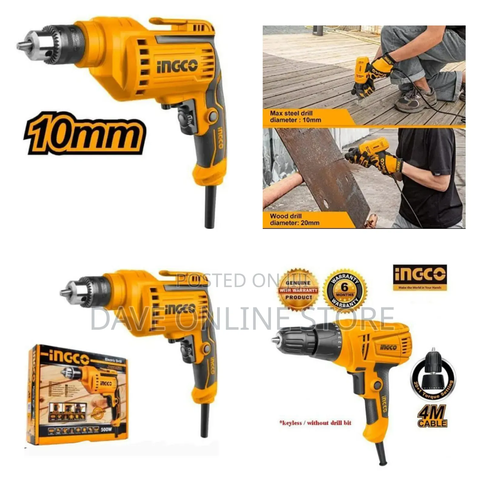 INGCO Electric Drill Comercial Industrial Drill - Yellow