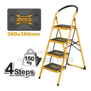 4 Step INGCO Steel Household Ladder Step Heavy Duty - Orange