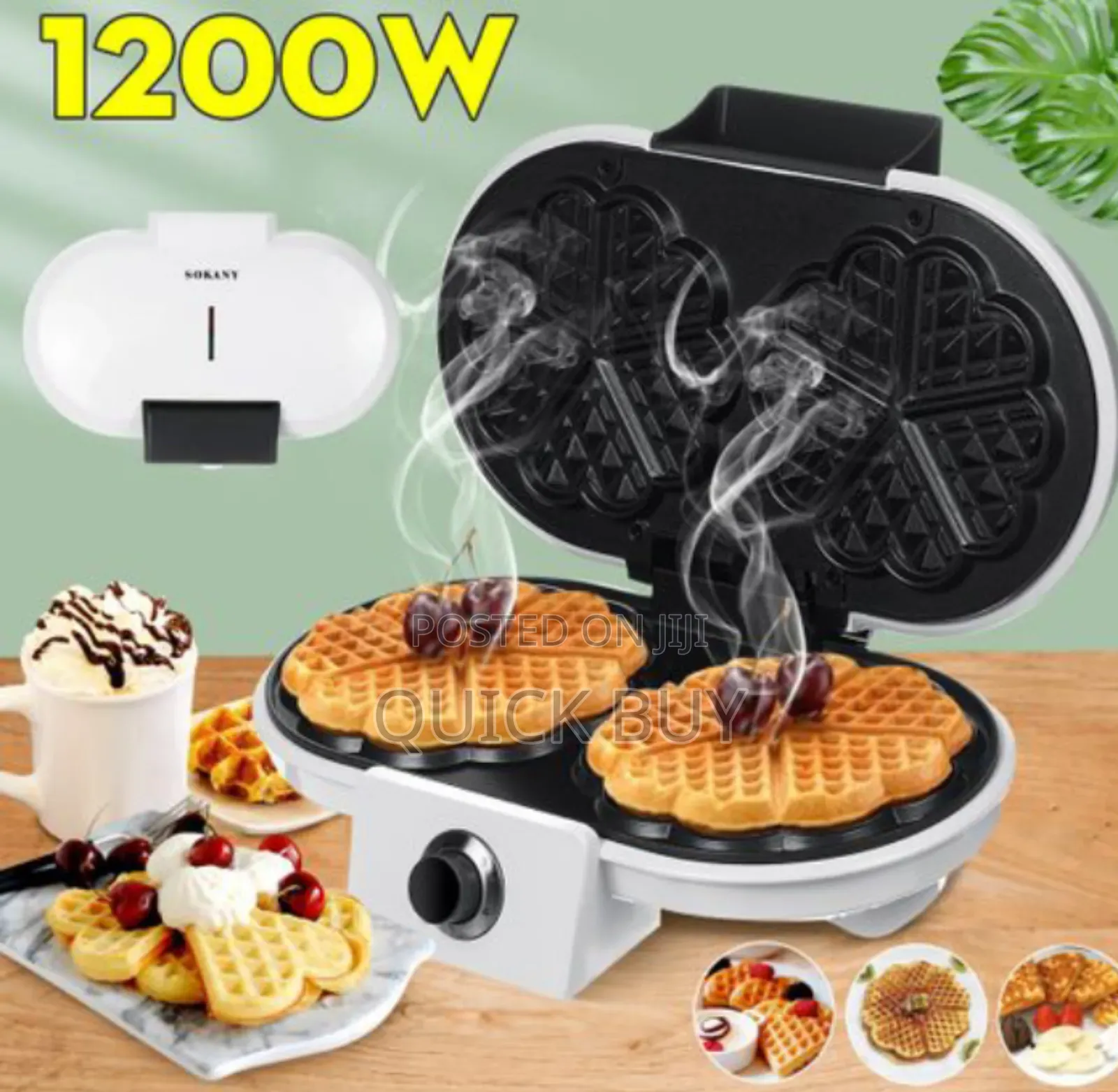 New Advanced SOKANY 1200W Electric Double Waffle Maker