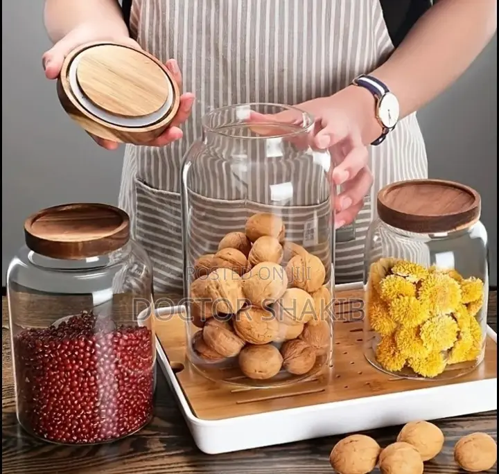 Wide Jars Acacia Lid Food Glass Container 3pc
