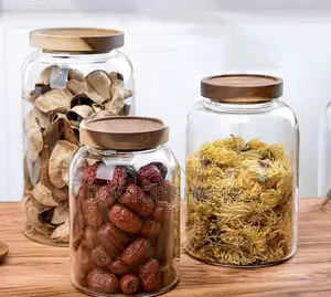 Wide Jars Acacia Lid Food Glass Container 3pc