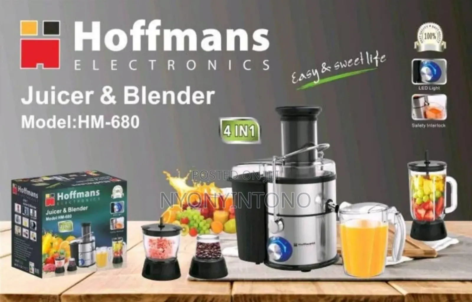 Hoffman's 4 in 1 Glass Blender, Juicer , Chopper Grinder.