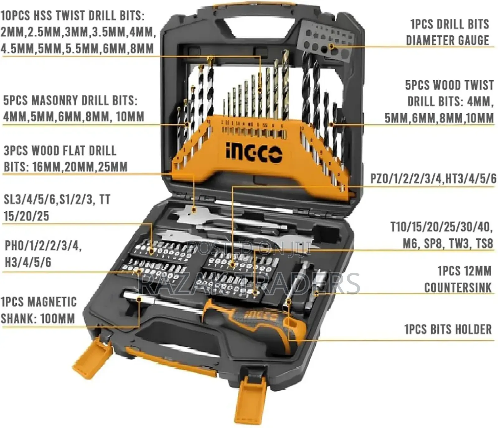INGCO 67 PCS Accessories Set Includes Durable Drill Bits