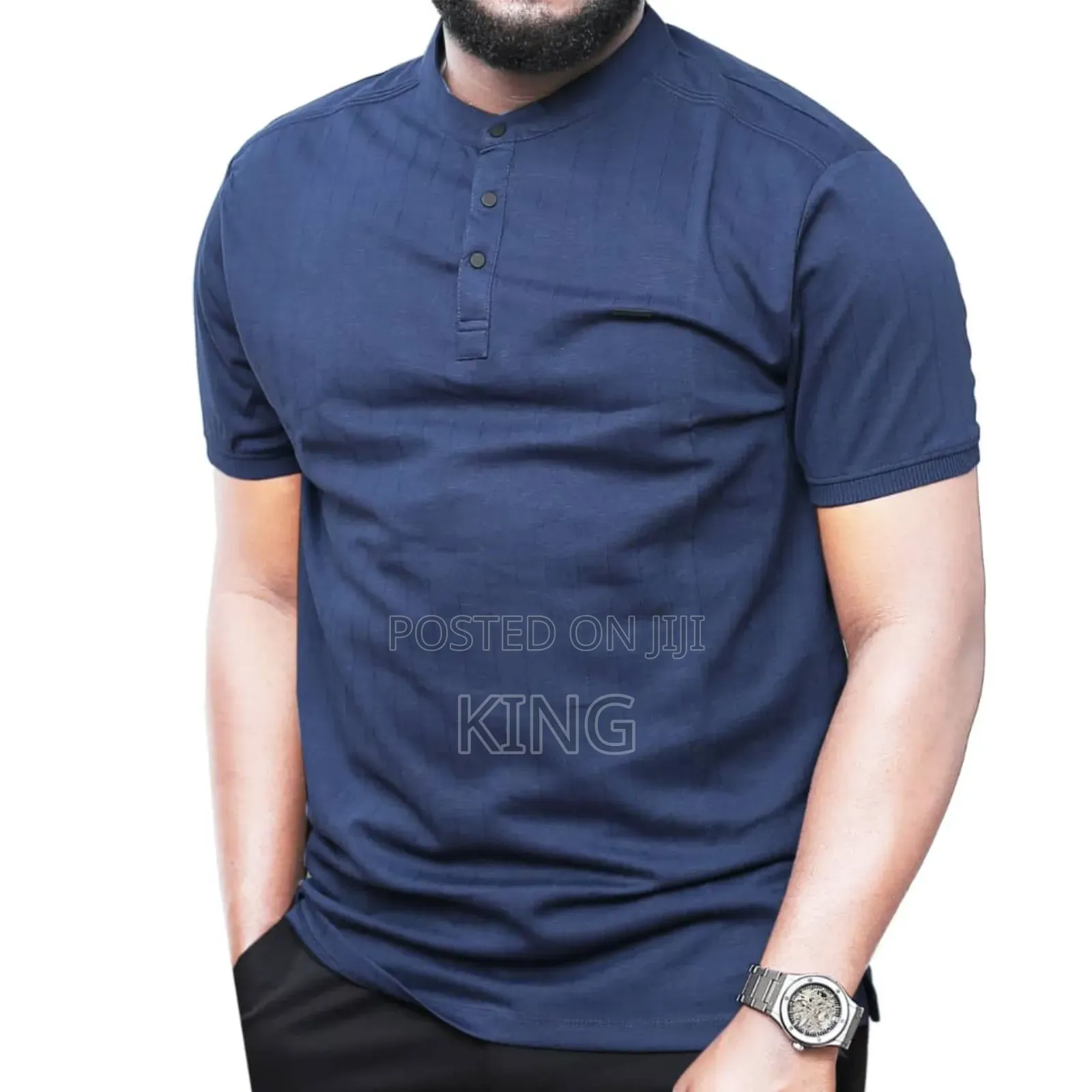 Navy Blue Premium Short Sleeve T-Shirt. Half Colar