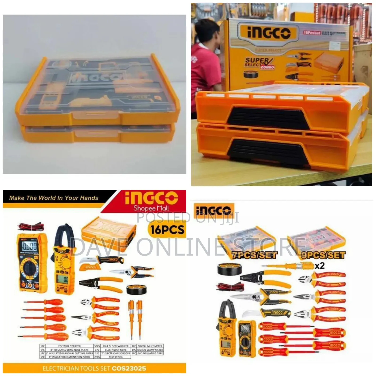 INGCO 16 PCS Electrician Tool Kit - Orange, Black