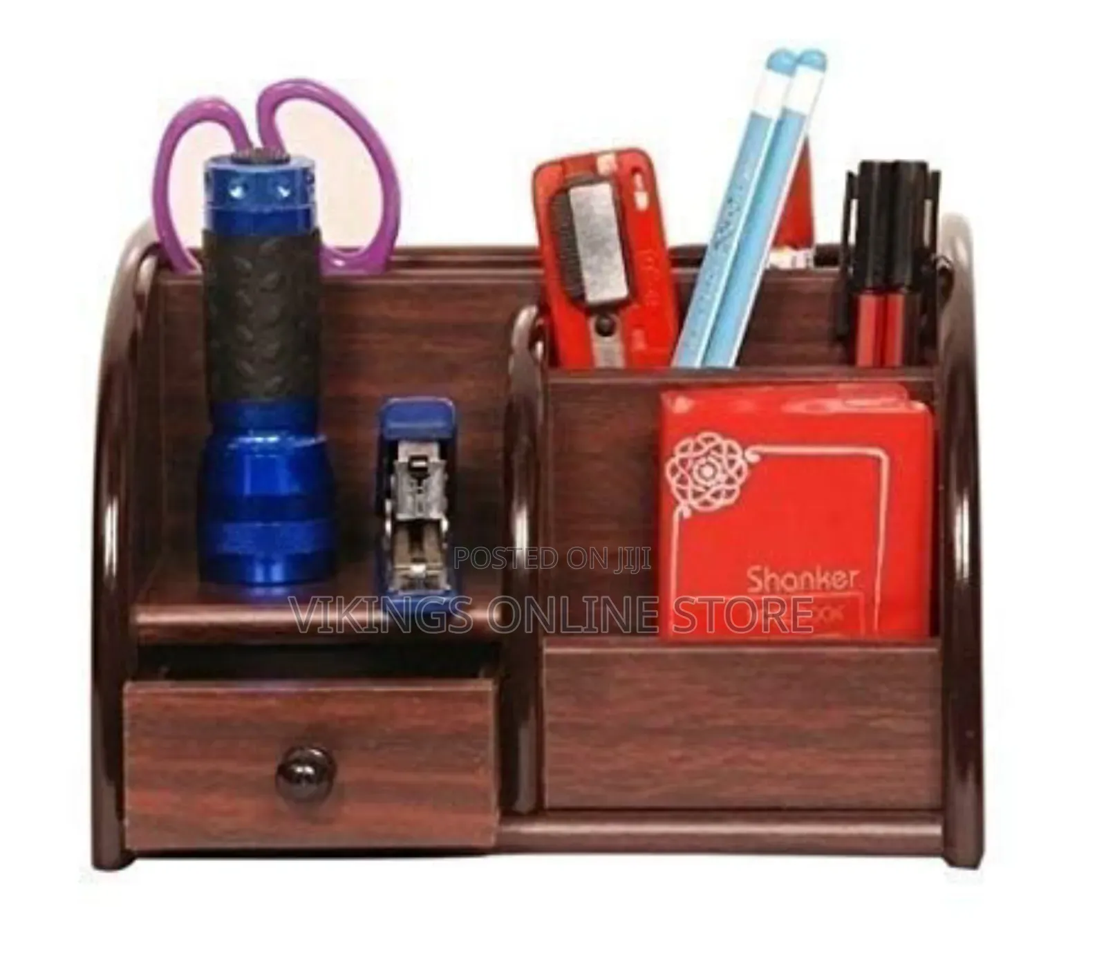 Multi Functional Wooden Desk Pen Organizer
