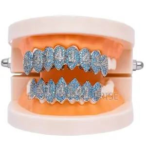 Hip Hop Blue Stones Iced Out Cz Teeth Grillz