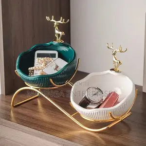 Double Decorative Deer Bowls With Essentials Storage Space