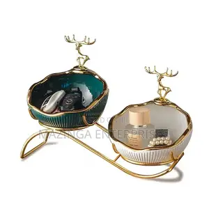 Double Decorative Deer Bowls With Essentials Storage Space