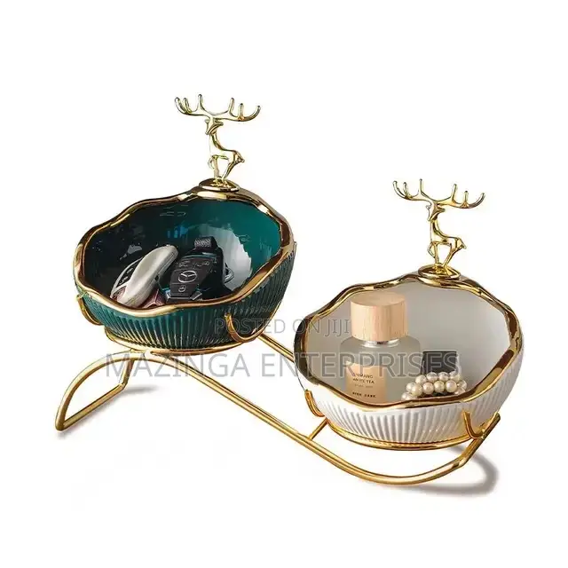 Double Decorative Deer Bowls With Essentials Storage Space