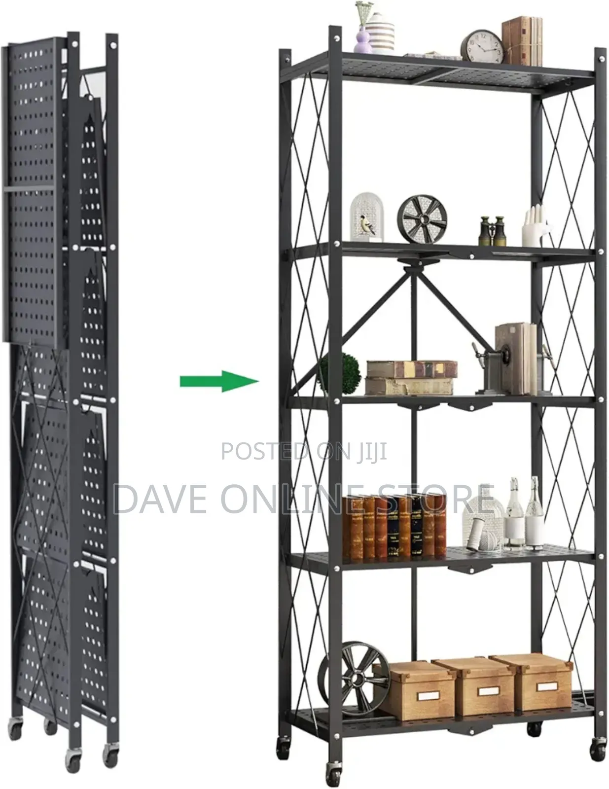 Storage Shelves 5-Tier Foldable, Rack Microwave Oven Stand,