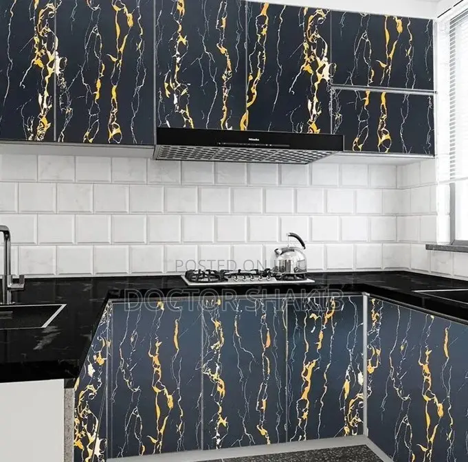 Waterproof Black Gold Marble Vinyl Wallpaper